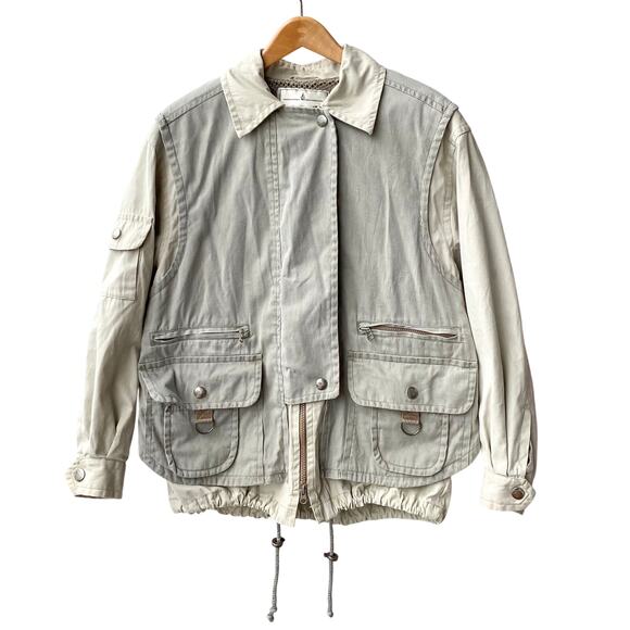 Towne London Fog : Vintage Khaki Light Gray Utility Jacket Multi Pocket : M - Picture 1 of 15